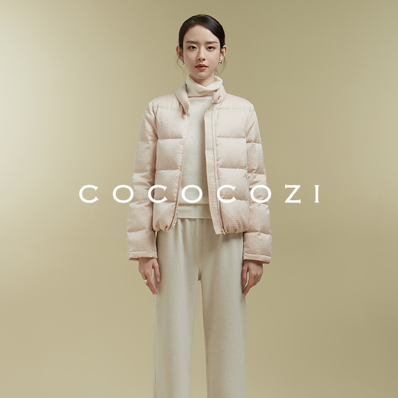 COCOCOZI短款廓形桑蚕丝鹅绒羽绒服冬季新款女轻薄保暖外套上衣