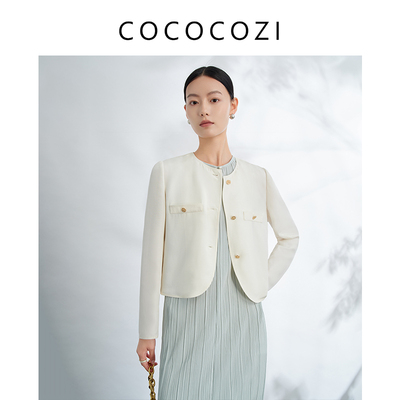 COCOCOZI【城市漫步】32姆米丝人丝弹力重绉真丝小香风短外套女秋