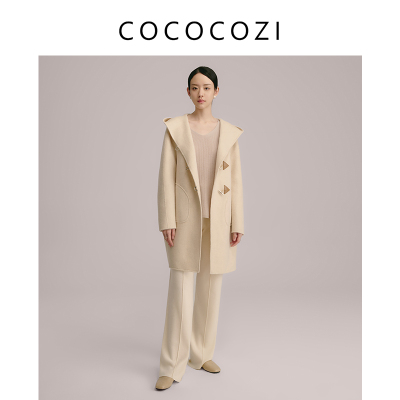 cococozi牛角扣大衣毛呢外套