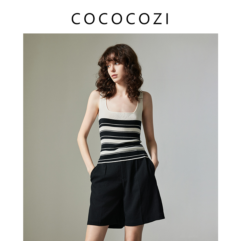 【淘宝直播间】COCOCOZI春夏百搭条纹针织衫吊带背心女