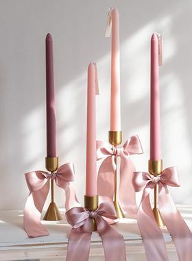 长杆蜡烛紫色绿色彩色无烟香薰烛光晚餐浪漫气氛长条蜡烛烛台礼盒