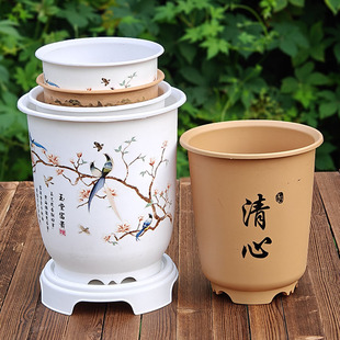 仿白瓷兰花盆加厚高筒轻奢阳台桌面透气大口径君子兰草专用盆栽盆