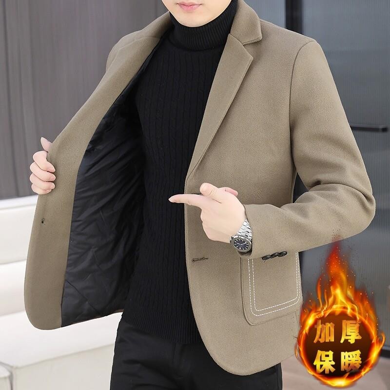 秋冬季新款毛呢西服男士韩版休闲加棉加厚单西上衣呢子西装外套潮
