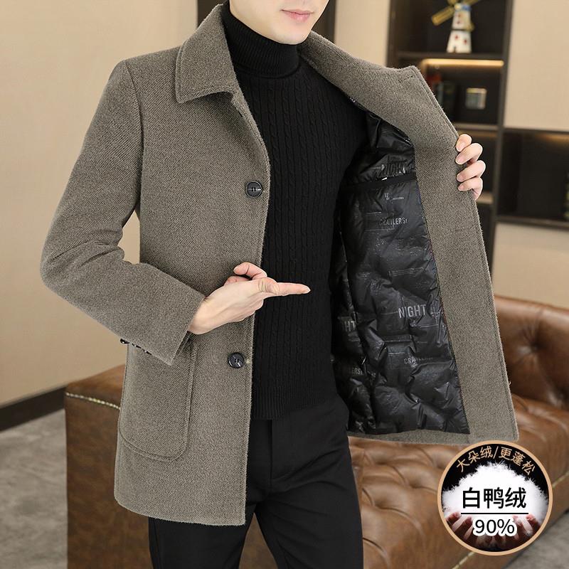 冬季中长款毛呢大衣男加厚高档帅气金貂绒风衣青年保暖羽绒服外套