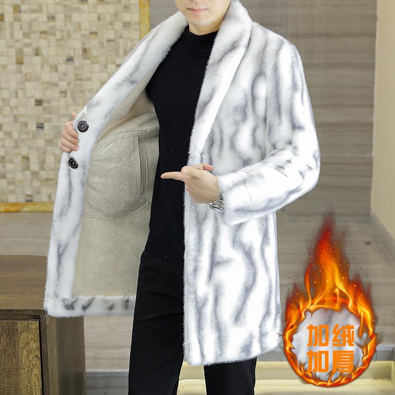 冬季水貂绒毛呢大衣男中长款加绒加厚西装领风衣帅气休闲草皮外套