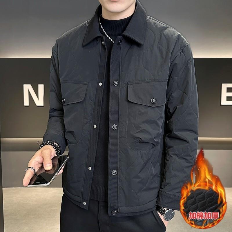 二棉夹克男秋冬季潮流百搭帅气拼接工装棉衣加厚保暖翻领夹棉外套