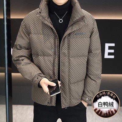 羽绒服男款冬季2025新款潮牌青年休闲加厚保暖立领面包服格子外套