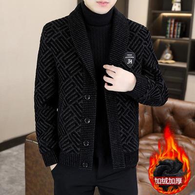 秋冬季毛呢大衣男短款风衣加绒加厚高端韩版金貂绒呢子西装领外套