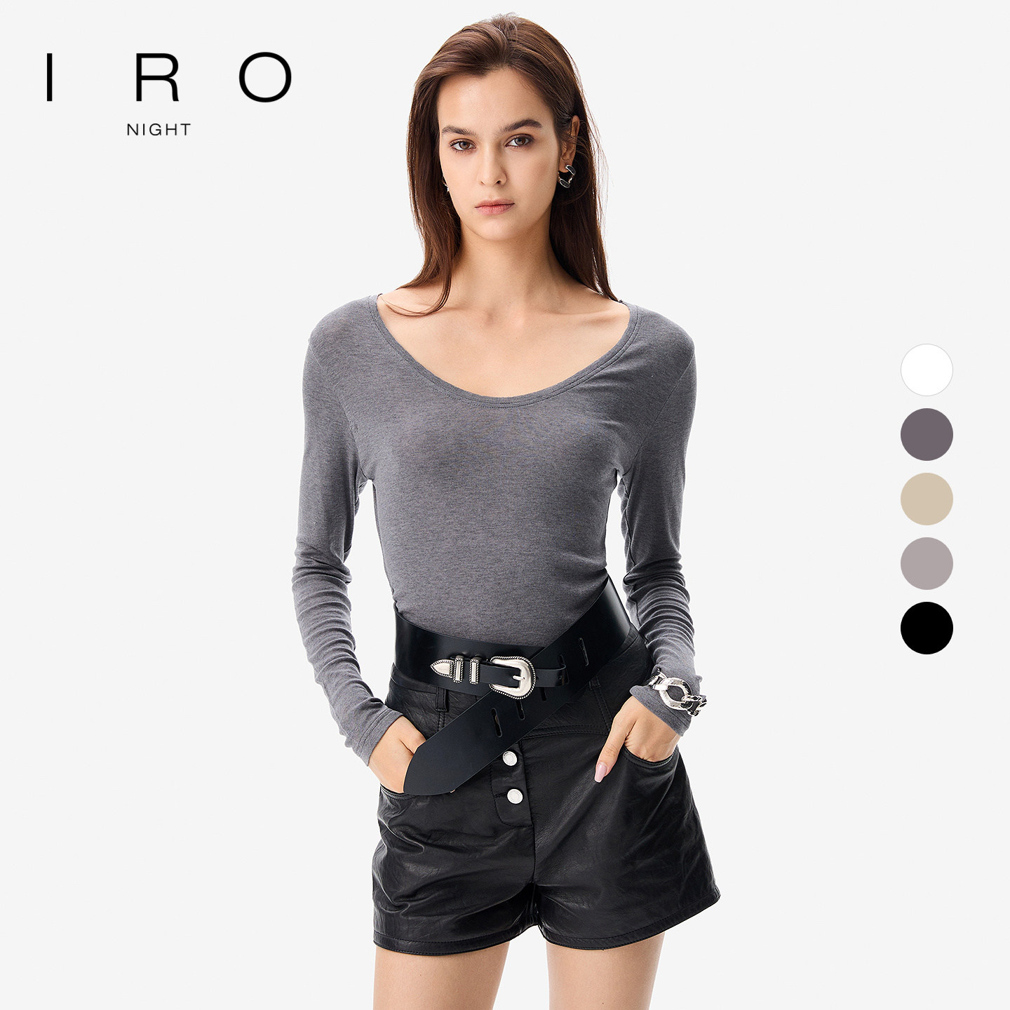 IRO Night 针织衫莱赛尔修身羊毛大V领纯色打底衫秋季新款