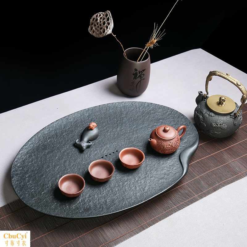 乌金石茶盘简约石头茶台茶海大小圆形石材家用办公室荷叶功夫茶具|ruв категории посуда, чайный сервиз, чайный поднос - от Buy2taobao.com для оказания профессиональной услуги покупки агента Taobao