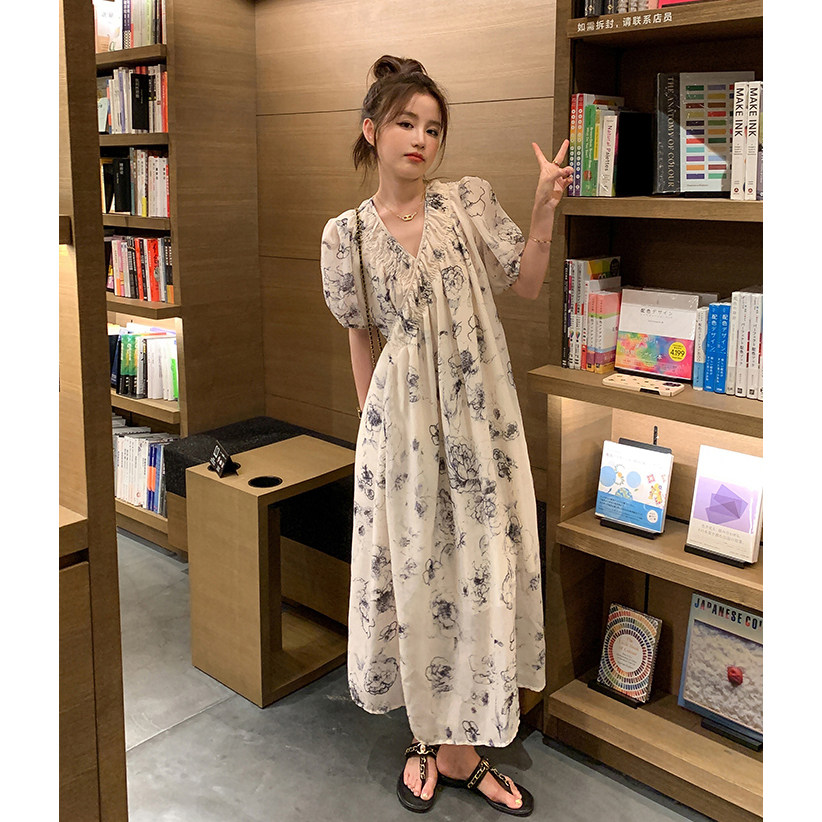 法式胖mm宽松显瘦碎花裙图片