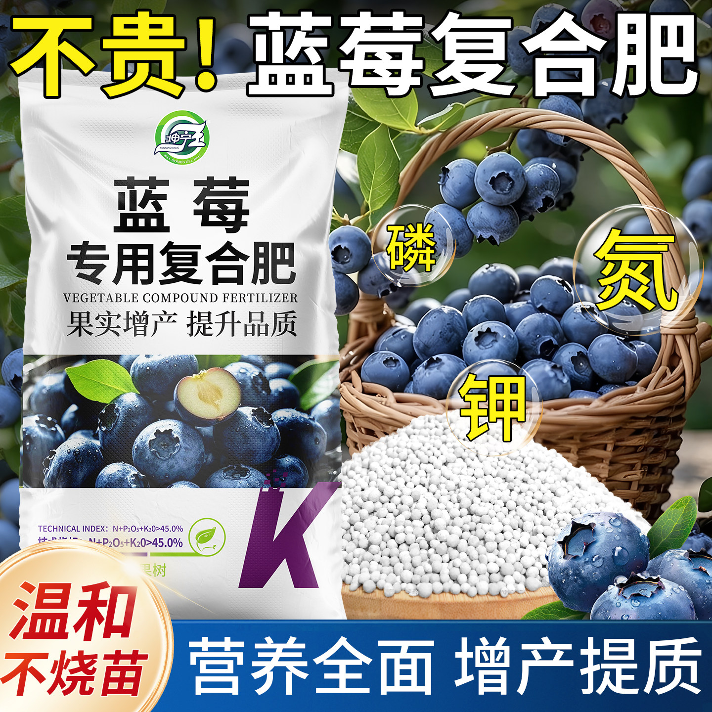 蓝莓专用肥料正品复合肥家用蓝莓树果苗硫酸钾水溶肥氮磷钾三元肥