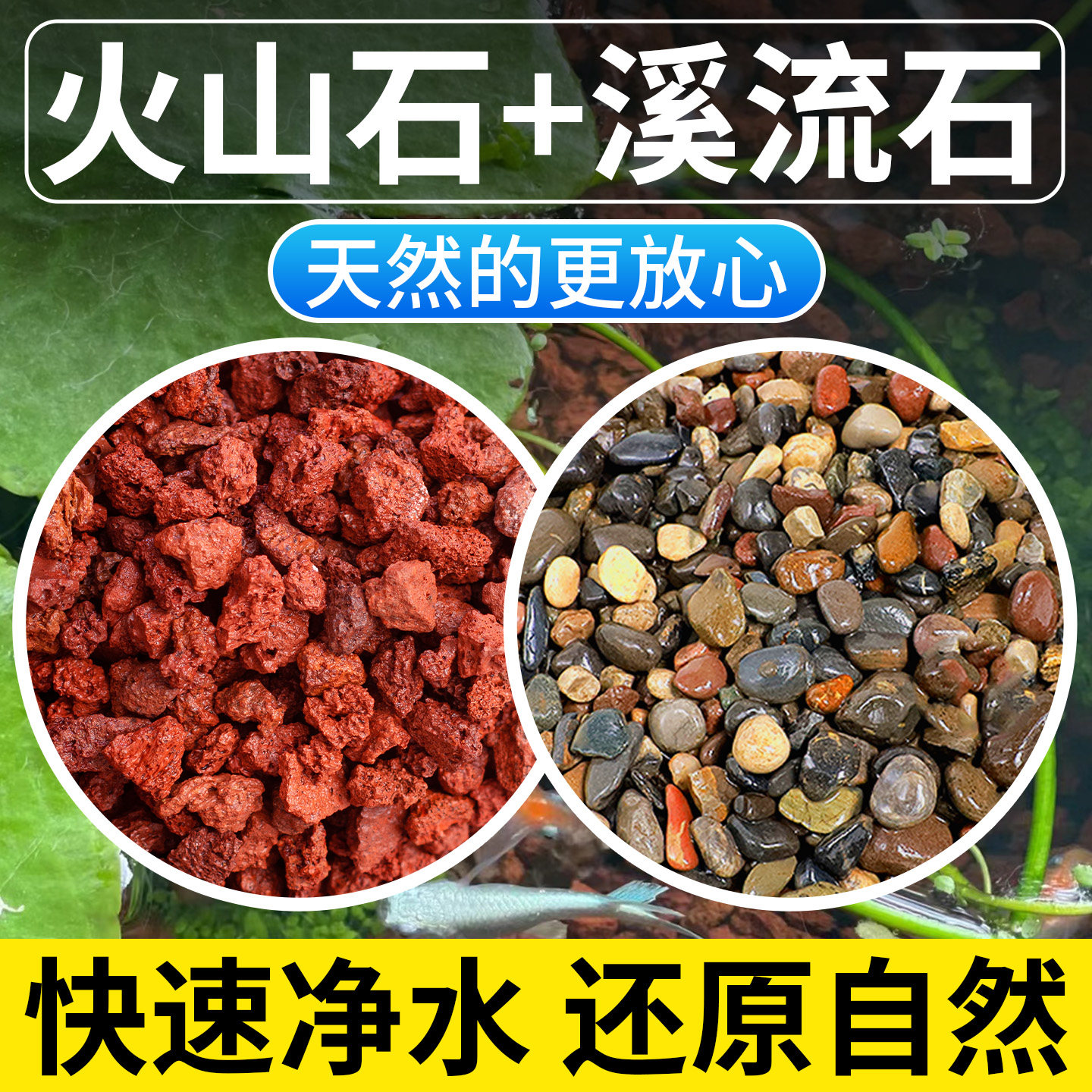 天然火山石溪流石鱼缸专用造景铺底底部砂石原生古法养鱼颗粒图片