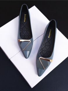 真皮平底鞋女2025新款春夏季软底方扣浅口尖头单鞋四季瓢鞋豆豆鞋