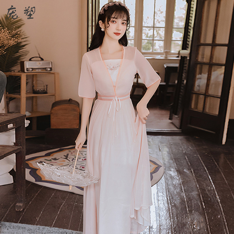 假两件中国风女装现代改良版通勤肚兜式刺绣汉服一体式连衣裙女夏