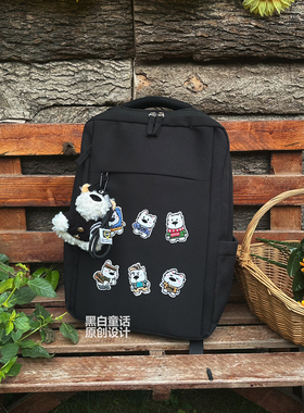 高颜值卡通西高地小狗贴布笔记本双肩电脑包16英寸游戏本大容量气囊防摔通勤收纳包学生个性书包适用拯救者