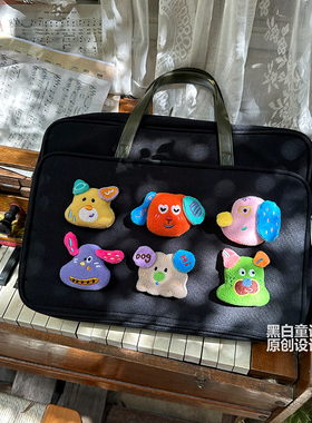 黑白童话高颜值多巴胺卡通小狗公仔贴布笔记本斜跨电脑包女16英寸小众设计收纳包大容量适用联想拯救者R7000