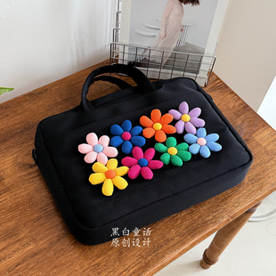 彩色立体太阳花笔记本电脑包女手提14寸可爱贴布16寸斜跨通勤包防震防摔适用联想拯救者y7000苹果macbook华为