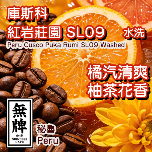 无牌咖啡秘鲁红岩庄园SL09水洗橘子汽水黄花柚子茶浅烘单品手冲豆