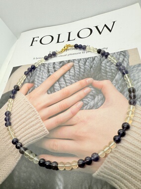 天然水晶堇青安德森纯银串珠原创设计项链46cm