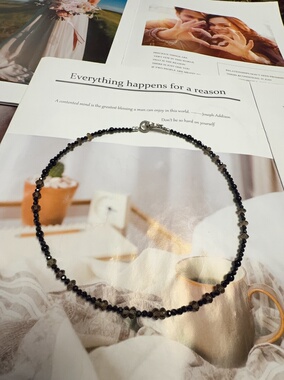 天然黑尖晶石茶晶黑玛瑙细款项链锁骨链不掉色叠戴素链小众40cm