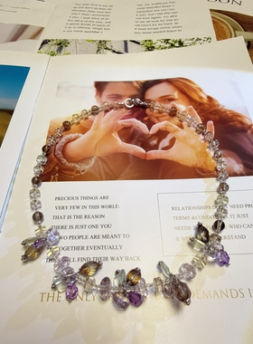 天然水晶紫水晶绿水晶魔晶宙斯黄水晶白水晶项链46cm