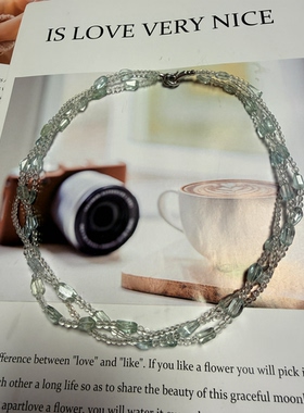 天然水晶海蓝宝白水晶魔晶宙斯S925纯银串珠设计项链46cm