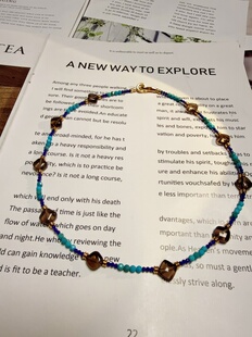 天然水晶青金石松石茶晶手作串珠原创设计项链46cm