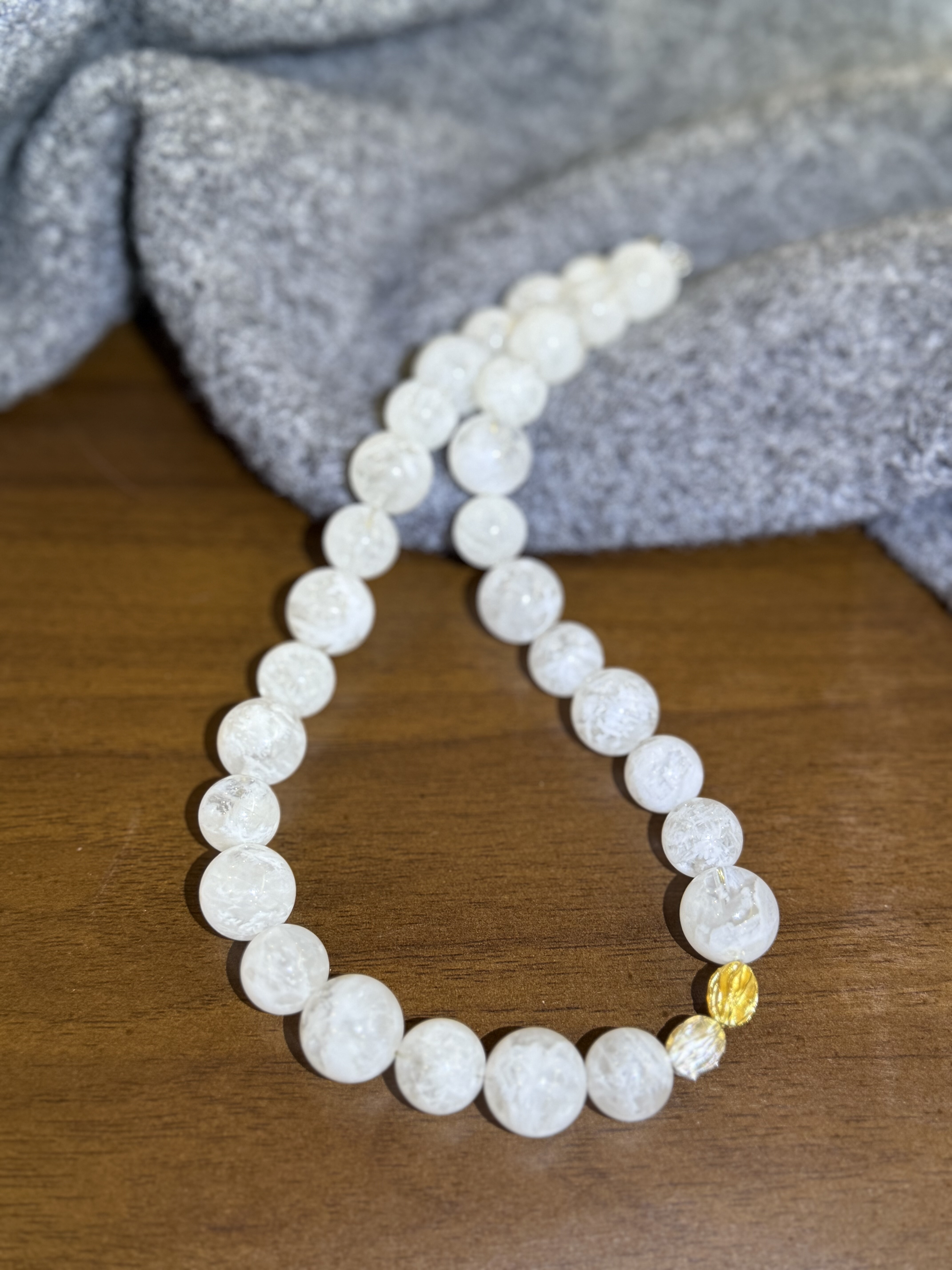 天然水晶雪花幽灵S925纯银小众设计串珠轻奢毛衣链项链46cm