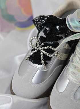 适配芭蕾鞋德训鞋鞋扣装饰品百搭鞋花黑丝带蝴蝶结甜美配饰鞋带