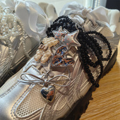 链装 扣小香风配饰高级感爱心鞋 饰 芭蕾风y2k辣妹珍珠蝴蝶结鞋 韩版