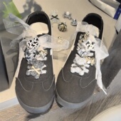 花芭蕾风 带扣超闪碎钻蝴蝶结银灰奶牛爱心鞋 新款 高级感砂糖小熊鞋