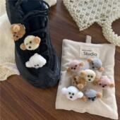 韩国新款 饰配饰 带扣鞋 小众设计毛绒贵宾小狗鞋 扣甜美可爱百搭鞋