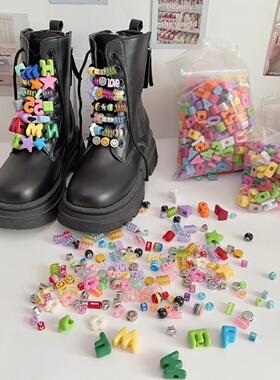 字母文字笑脸爱心鞋花童鞋运动鞋马丁靴鞋带手工串珠卡通diy配饰