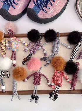 适配科恩miu系鞋花diy毛球ins风小众煤球手工编绳结可拆卸装饰扣