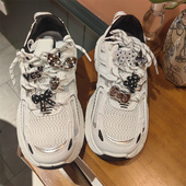 高级感水钻爱心五角星鞋 饰鞋 带扣蝴蝶结银色鞋 装 扣 花德训鞋 韩版