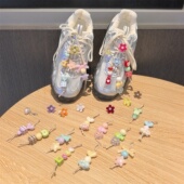 新款 饰扣爱心鞋 马卡龙串珠鞋 带扣植绒珍珠小花装 挂珍珠花 花鞋 春季