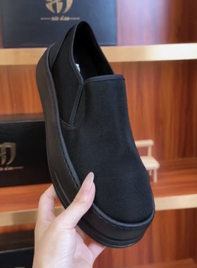 G广州布面休闲新款厚底羊皮内里低帮男士一脚蹬透气舒适男鞋2105