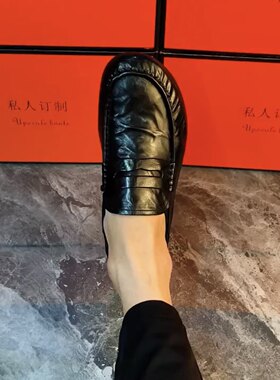70121男鞋纯皮夏季商务休闲一脚蹬豆豆鞋懒人驾车皮鞋漆皮软底鞋