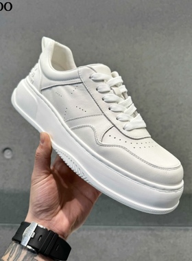9366BL欧洲站2024新款纯白鞋系带运动牛皮厚底休闲鞋透气休闲鞋
