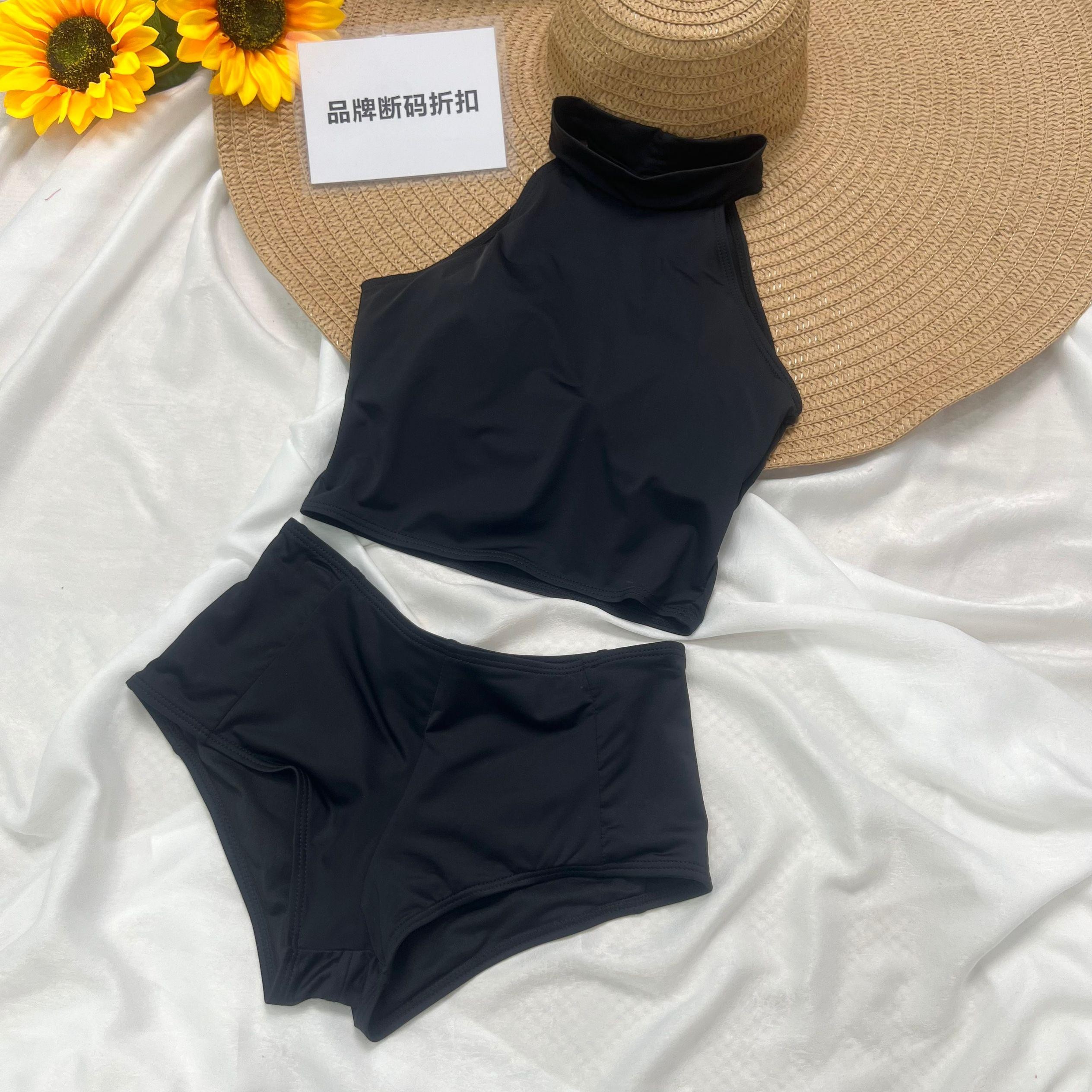 品牌断码折扣】海边度假温泉 黑色低腰分体比基尼泳衣女