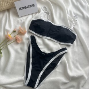 温泉度假复古美背小胸显瘦三角分体泳衣女 样品1S 品牌断码 折扣