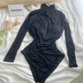 三角连体泳衣女 温泉度假复古美背小胸显瘦长袖 品牌断码 折扣