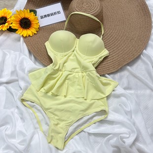 品牌断码折扣】纯纯的性感气质遮肚显瘦连体泳衣女带钢托聚拢泳装