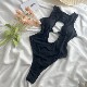 品牌断码 欧美黑色镂空性感露背度假风连体比基尼泳衣女 折扣
