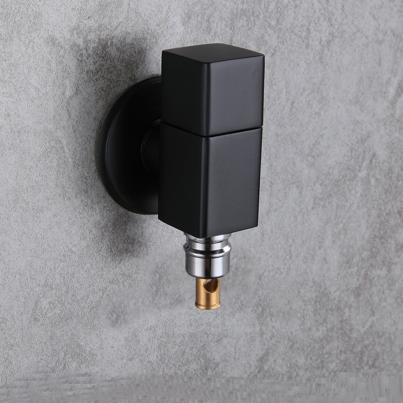 洗衣机水龙头46分螺纹止水防脱通用黑色全铜方形超短省空间拖把池