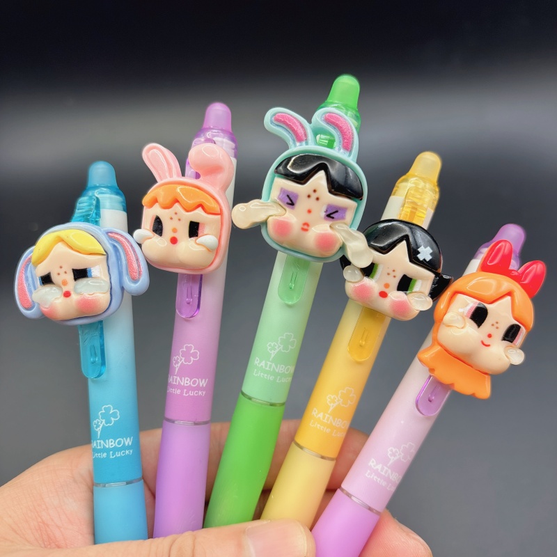 韩版哭娃可擦笔晶蓝色按动笔水笔