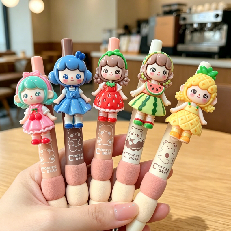 水果女孩中性笔可爱草莓樱桃挂件笔ins高颜值黑笔西瓜菠萝装饰笔5