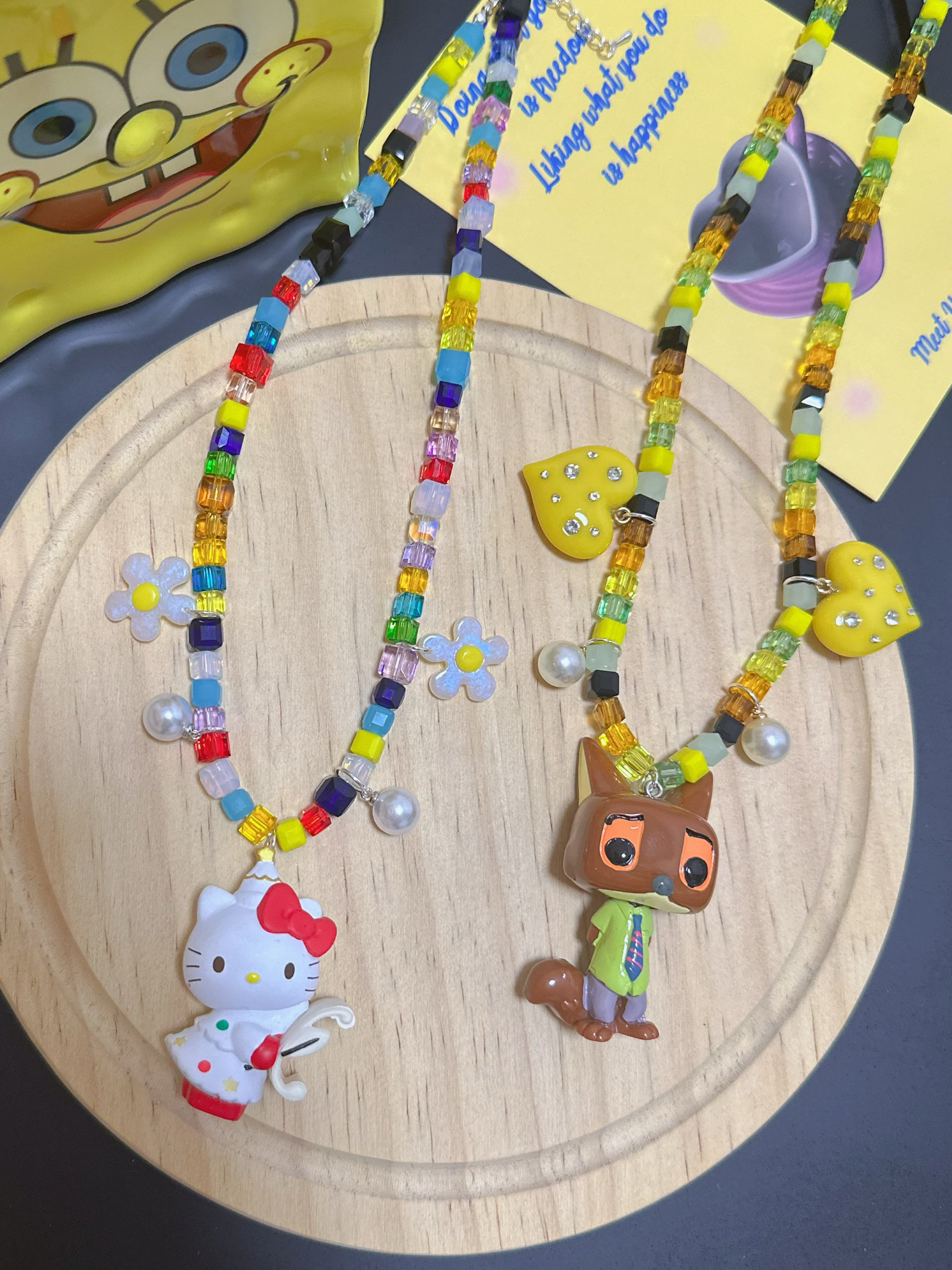 Liya手作 迪士尼疯狂动物城尼克狐狸翠儿kitty猫彩色水晶项链饰品