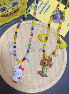Liya手作 迪士尼疯狂动物城尼克狐狸翠儿kitty猫彩色水晶项链饰品